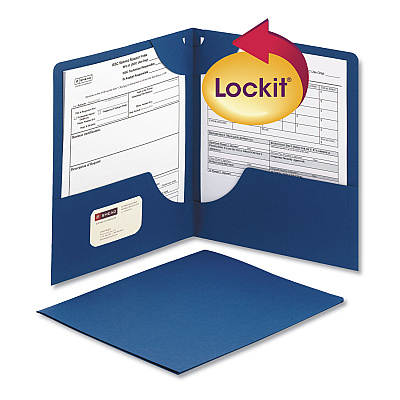 Smead Lockit Two-Pocket Folder, Textured Paper, 100-Sheet Capacity, 11 x 8.5, Dark Blue, 25/Box (SMD87982)