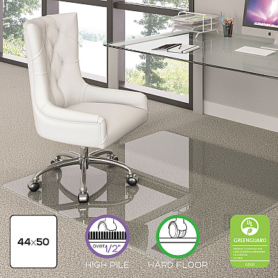 deflecto Premium Glass All Day Use Chair Mat - All Floor Types, 44 x 50, Rectangular, Clear (DEFCMG70434450)