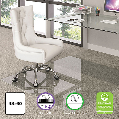 deflecto Premium Glass All Day Use Chair Mat - All Floor Types, 48 x 60, Rectangular, Clear (DEFCMG70434860)
