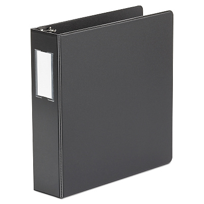 Universal Deluxe Non-View D-Ring Binder with Label Holder, 3 Rings, 2" Capacity, 11 x 8.5, Black (UNV20781)