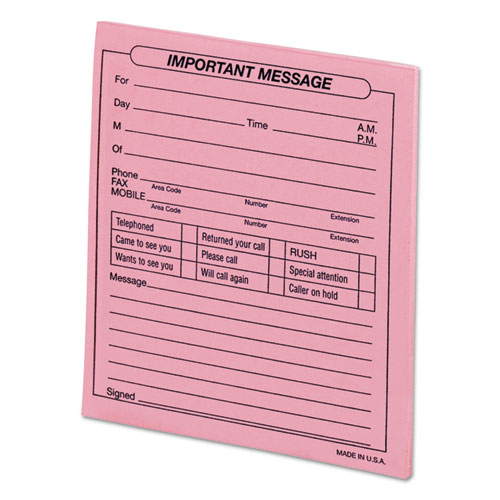 Universal Important Message Pink Pads, One-Part (No Copies), 4.25 x 5.5, 50 Forms/Pad, 12 Pads/Pack (48023)