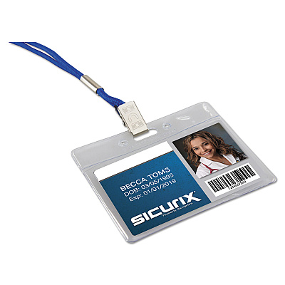 SICURIX Badge Holder, Horizontal, 2.13 x 3.38, Clear, 12/Pack (BAU67810)