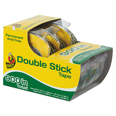 Duck Permanent Double-Stick Tape with Dispenser, 1" Core, 0.5" x 25 ft, Clear, 3/Pack (DUC0021087)
