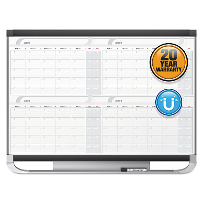 Quartet Prestige 2 Magnetic Total Erase Four-Month Calendar, 36 x 24, White Surface, Graphite Fiberboard/Plastic Frame (QRT4MCP23P2)