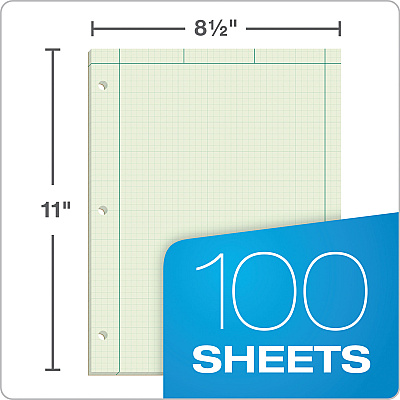 TOPS Engineering Computation Pads, Cross-Section Quad Rule (5 sq/in, 1 sq/in), Black/Green Cover, 100 Green-Tint 8.5 x 11 Sheets (TOP35510)