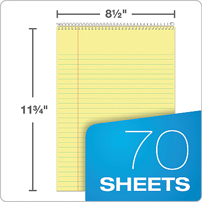 TOPS Docket Ruled Wirebound Pad with Cover, Wide/Legal Rule, Blue Cover, 70 Canary-Yellow 8.5 x 11.75 Sheets (TOP63621)
