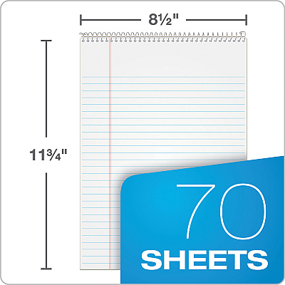 TOPS Docket Ruled Wirebound Pad with Cover, Wide/Legal Rule, Blue Cover, 70 White 8.5 x 11.75 Sheets (TOP63631)