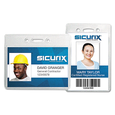 SICURIX Badge Holder, Horizontal, 2.13 x 3.38, Clear, 12/Pack (BAU67810)