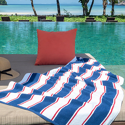 Aston & Arden Pinstripe Beach Towel 35x70 Navy/red, Case Of 8 (BT-PINSTR-25NR-CS)