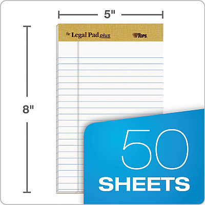 TOPS "The Legal Pad" Plus Ruled Perforated Pads with 40 pt. Back, Narrow Rule, 50 White 5 x 8 Sheets, Dozen (TOP71500)