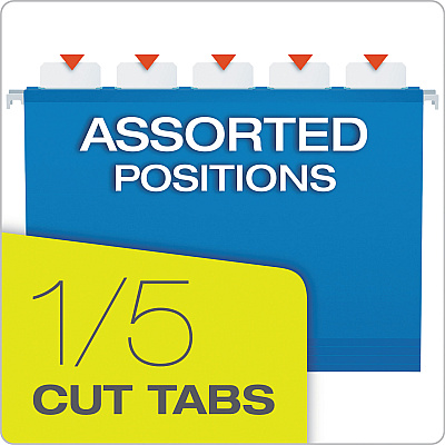 Pendaflex SureHook Hanging Folders, Legal Size, 1/5-Cut Tabs, Blue, 20/Box (PFX615315BLU)