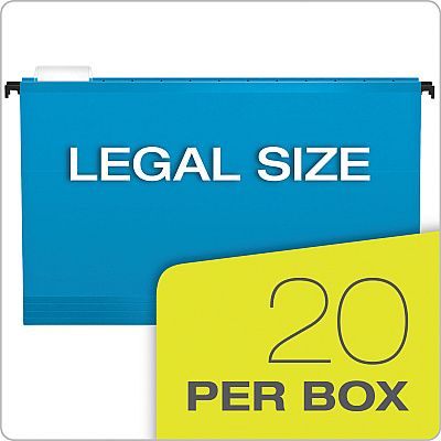 Pendaflex SureHook Hanging Folders, Legal Size, 1/5-Cut Tabs, Blue, 20/Box (PFX615315BLU)