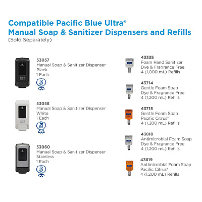 Georgia Pacific Professional Pacific Blue Ultra Foam Soap Manual Dispenser Refill, Antimicrobial, Unscented, 1,200 mL, 4/Carton (GPC43818)