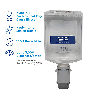 Georgia Pacific Professional Pacific Blue Ultra Foam Soap Manual Dispenser Refill, Antimicrobial, Unscented, 1,200 mL, 4/Carton (GPC43818)