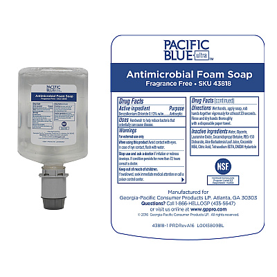 Georgia Pacific Professional Pacific Blue Ultra Foam Soap Manual Dispenser Refill, Antimicrobial, Unscented, 1,200 mL, 4/Carton (GPC43818)