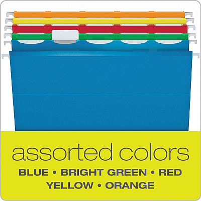 Pendaflex Ready-Tab Colored Reinforced Hanging Folders, Legal Size, 1/6-Cut Tabs, Assorted Colors, 25/Box (PFX42593)