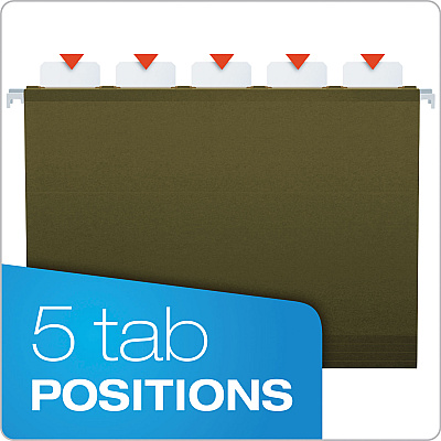 Pendaflex Ready-Tab Extra Capacity Reinforced Colored Hanging Folders, Legal Size, 1/6-Cut Tabs, Standard Green, 20/Box (PFX42703)