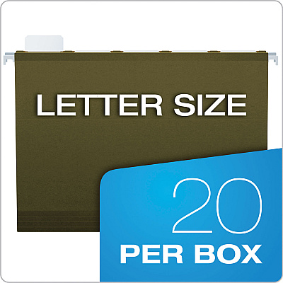 Pendaflex Ready-Tab Extra Capacity Reinforced Colored Hanging Folders, Legal Size, 1/6-Cut Tabs, Standard Green, 20/Box (PFX42703)