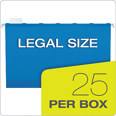 Pendaflex Ready-Tab Colored Reinforced Hanging Folders, Legal Size, 1/6-Cut Tabs, Assorted Colors, 25/Box (PFX42593)