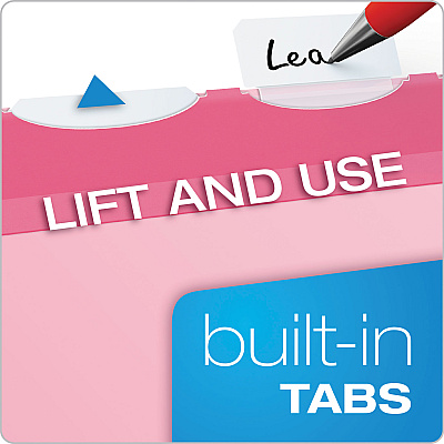 Pendaflex Ready-Tab Colored Reinforced Hanging Folders, Letter Size, 1/5-Cut Tabs, Pink, 20/Box (PFX90240)