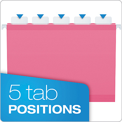 Pendaflex Ready-Tab Colored Reinforced Hanging Folders, Letter Size, 1/5-Cut Tabs, Pink, 20/Box (PFX90240)