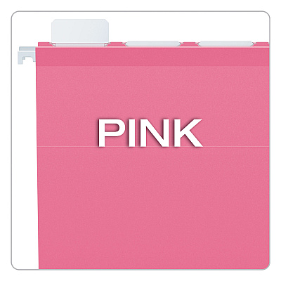 Pendaflex Ready-Tab Colored Reinforced Hanging Folders, Letter Size, 1/5-Cut Tabs, Pink, 20/Box (PFX90240)