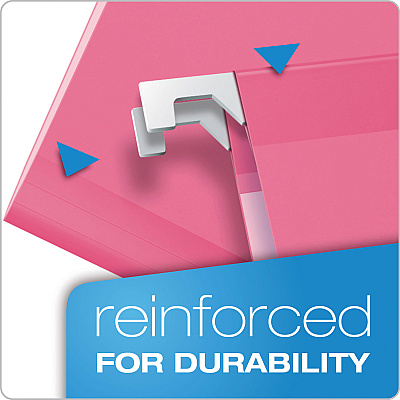 Pendaflex Ready-Tab Colored Reinforced Hanging Folders, Letter Size, 1/5-Cut Tabs, Pink, 20/Box (PFX90240)
