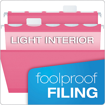 Pendaflex Ready-Tab Colored Reinforced Hanging Folders, Letter Size, 1/5-Cut Tabs, Pink, 20/Box (PFX90240)