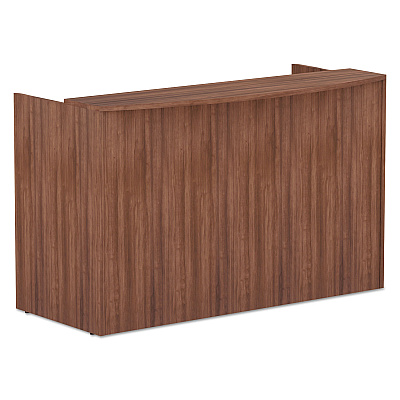 Alera Valencia Series Reception Desk with Transaction Counter, 71" x 35.5" x 42.5", Modern Walnut (ALEVA327236WA)