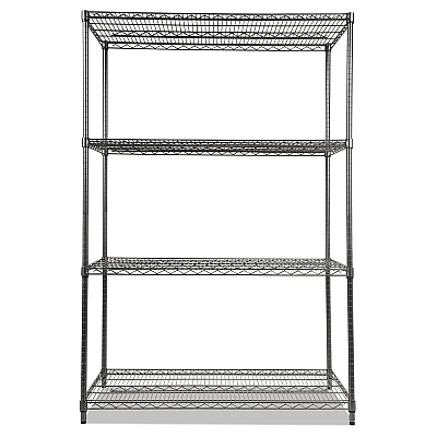 Alera Wire Shelving Starter Kit, Four-Shelf, 48w x 24d x 72h, Black Anthracite (ALESW504824BA)