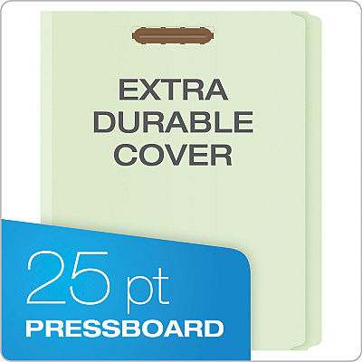 Pendaflex Heavy-Duty Pressboard Folders with Embossed Fasteners, Straight Tabs, 2" Expansion, 2 Fasteners, Letter Size, Green, 25/Box (PFX17180)