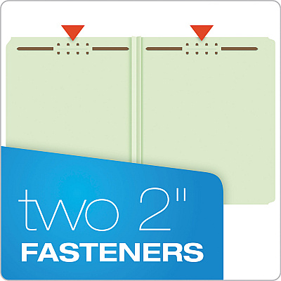 Pendaflex Heavy-Duty Pressboard Folders with Embossed Fasteners, Straight Tabs, 2" Expansion, 2 Fasteners, Letter Size, Green, 25/Box (PFX17180)