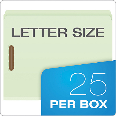 Pendaflex Heavy-Duty Pressboard Folders with Embossed Fasteners, Straight Tabs, 2" Expansion, 2 Fasteners, Letter Size, Green, 25/Box (PFX17180)