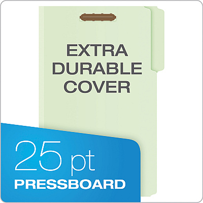 Pendaflex Heavy-Duty Pressboard Folders with Embossed Fasteners, 1/3-Cut Tabs, 3" Expansion, 2 Fasteners, Legal Size, Green, 25/Box (PFX17187)