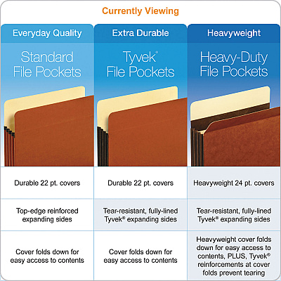 Pendaflex File Pocket with Tyvek, 5.25" Expansion, Letter Size, Redrope, 10/Box (PFX63274)