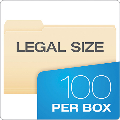 Pendaflex Manila File Folders, 1/3-Cut Tabs: Assorted, Legal Size, 0.75" Expansion, Manila, 100/Box (PFX75313)
