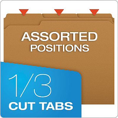 Pendaflex Kraft Fastener Folders, 1/3-Cut Tabs, 1 Fastener, Letter Size, Kraft Exterior, 50/Box (PFXFK211)