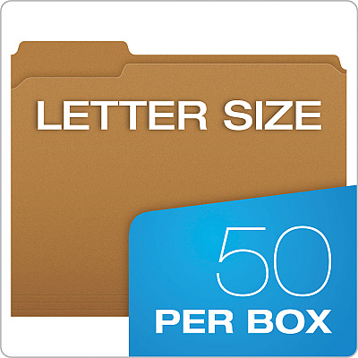 Pendaflex Kraft Fastener Folders, 1/3-Cut Tabs, 1 Fastener, Letter Size, Kraft Exterior, 50/Box (PFXFK211)