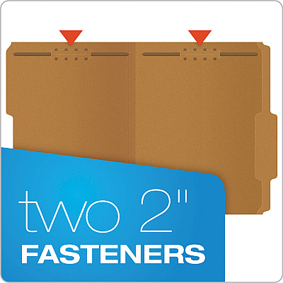 Pendaflex Kraft Fastener Folders, 2/5-Cut Tabs, 2 Fasteners, Letter Size, Kraft Exterior, 50/Box (PFXFK213)