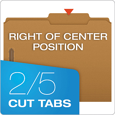 Pendaflex Kraft Fastener Folders, 2/5-Cut Tabs, 2 Fasteners, Letter Size, Kraft Exterior, 50/Box (PFXFK213)