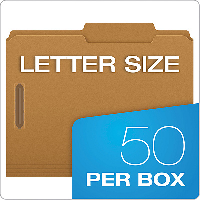 Pendaflex Kraft Fastener Folders, 2/5-Cut Tabs, 2 Fasteners, Letter Size, Kraft Exterior, 50/Box (PFXFK213)
