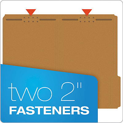 Pendaflex Kraft Fastener Folders, 1/3-Cut Tabs, 2 Fasteners, Legal Size, Kraft Exterior, 50/Box (PFXFK312)