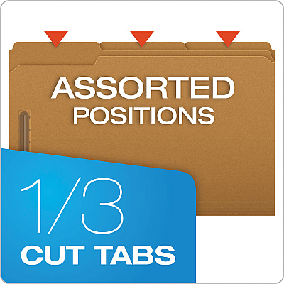 Pendaflex Kraft Fastener Folders, 1/3-Cut Tabs, 2 Fasteners, Legal Size, Kraft Exterior, 50/Box (PFXFK312)