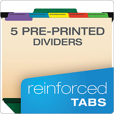 Pendaflex Hanging-Style Personnel Folders, 5 Dividers with 1/5-Cut Tabs, Letter Size, 1/3-Cut Exterior Tabs, Green (PFXSER2GR)