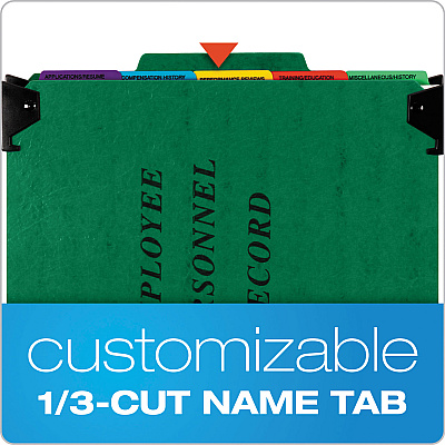 Pendaflex Hanging-Style Personnel Folders, 5 Dividers with 1/5-Cut Tabs, Letter Size, 1/3-Cut Exterior Tabs, Green (PFXSER2GR)