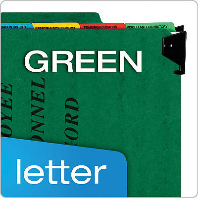 Pendaflex Hanging-Style Personnel Folders, 5 Dividers with 1/5-Cut Tabs, Letter Size, 1/3-Cut Exterior Tabs, Green (PFXSER2GR)