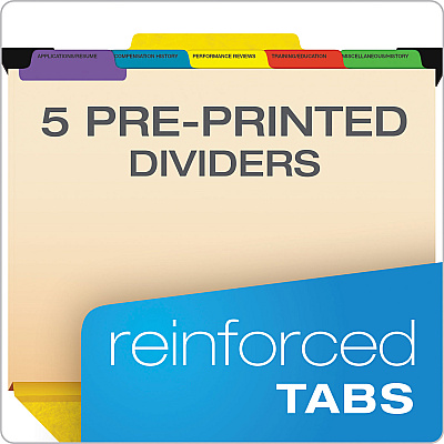 Pendaflex Hanging-Style Personnel Folders, 5 Dividers with 1/5-Cut Tabs, Letter Size, 1/3-Cut Exterior Tabs, Yellow (PFXSER2YEL)