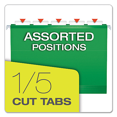 Pendaflex Extra Capacity Reinforced Hanging File Folders with Box Bottom, 2" Capacity, Letter Size, 1/5-Cut Tabs, Bright Green, 25/Box (PFX4152X2BGR)