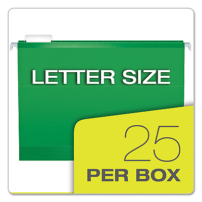 Pendaflex Extra Capacity Reinforced Hanging File Folders with Box Bottom, 2" Capacity, Letter Size, 1/5-Cut Tabs, Bright Green, 25/Box (PFX4152X2BGR)
