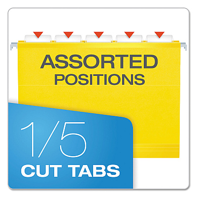 Pendaflex Extra Capacity Reinforced Hanging File Folders with Box Bottom, 2" Capacity, Letter Size, 1/5-Cut Tabs, Yellow, 25/Box (PFX4152X2YEL)